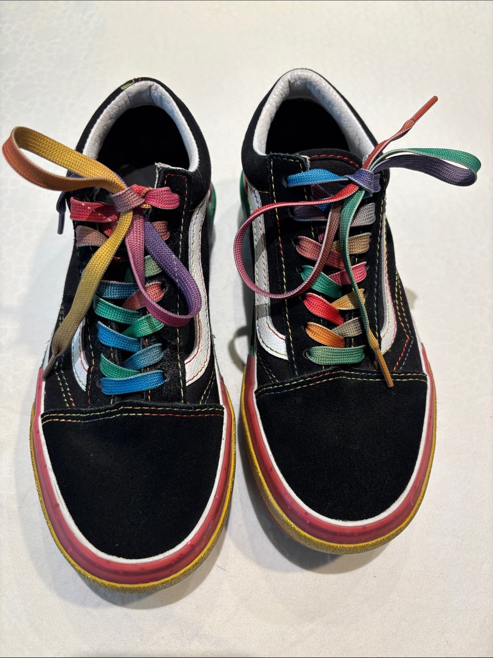 Vans Black  Low-Top Sneakers with Rainbow Laces and sparkle side treads